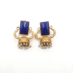 Alternative view of Raina Large Jhumka with Stone, Blue