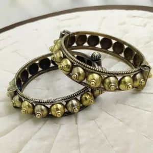 Dual Tone Stylish Oxidised Silver Bangles - Image 3