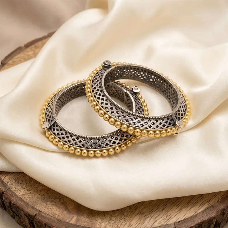 Mosaic Statement Style Oxidised SIlver Bangle
