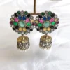 Multicolour Kundan Oxidised Silver Jhumka Earrings