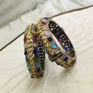 Alternative view of Oxidised Bangle Multi Stone