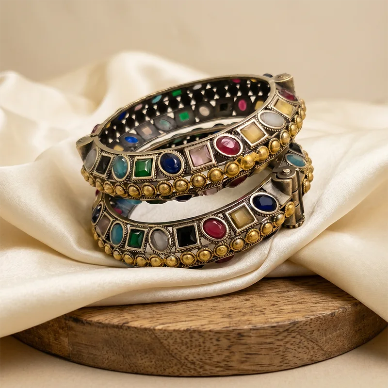 Oxidised Bangle Multi Stone