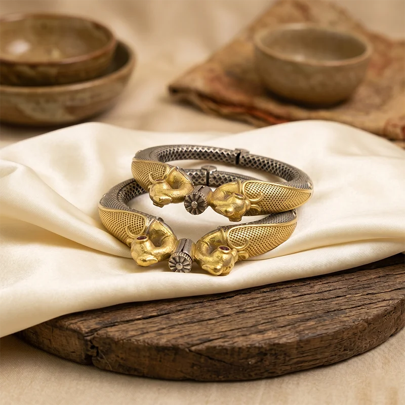Boho Oxidised Silver Bangle with Peacocks