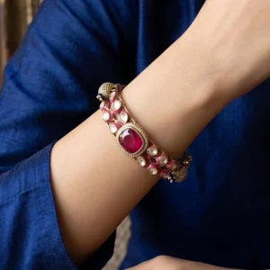 Alternative view of Peacock Kundan Openable Bangle, Ruby