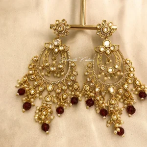 Alternative view of Royal Kundan Chandbali Earrings with Ruby Bead Drops