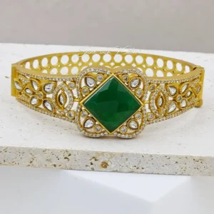 Royal Square Cut Gold CZ Bangle - Image 3