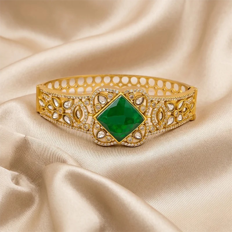 Royal Square Cut Gold CZ Bangle