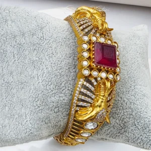 Antique Gold Kada Bangle with Stone, Ruby