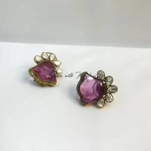 Swati Premium Stone and Polki Floral Stud Earrings - Image 3