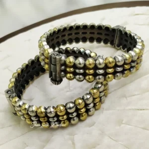 Alternative view of Dual Shine Oxidised Bangle in Layered Beads