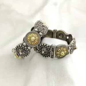 Alternative view of Solar Disc Oxidised Silver Bangle, Dual-Tone Openable